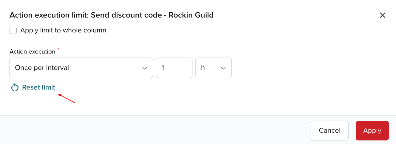 Action execution limit reset