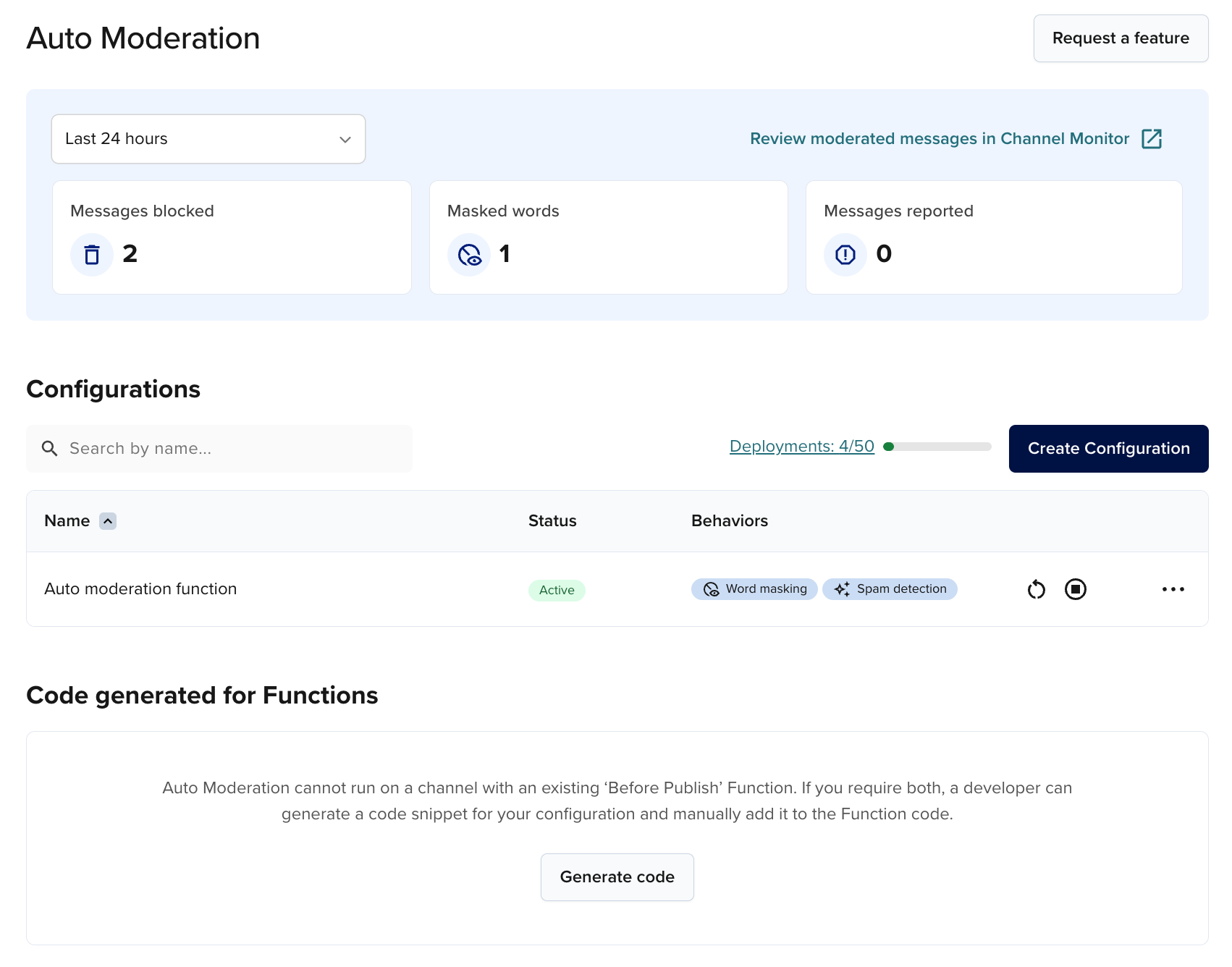 Active auto moderation function
