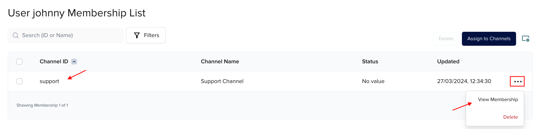 Channel membership details