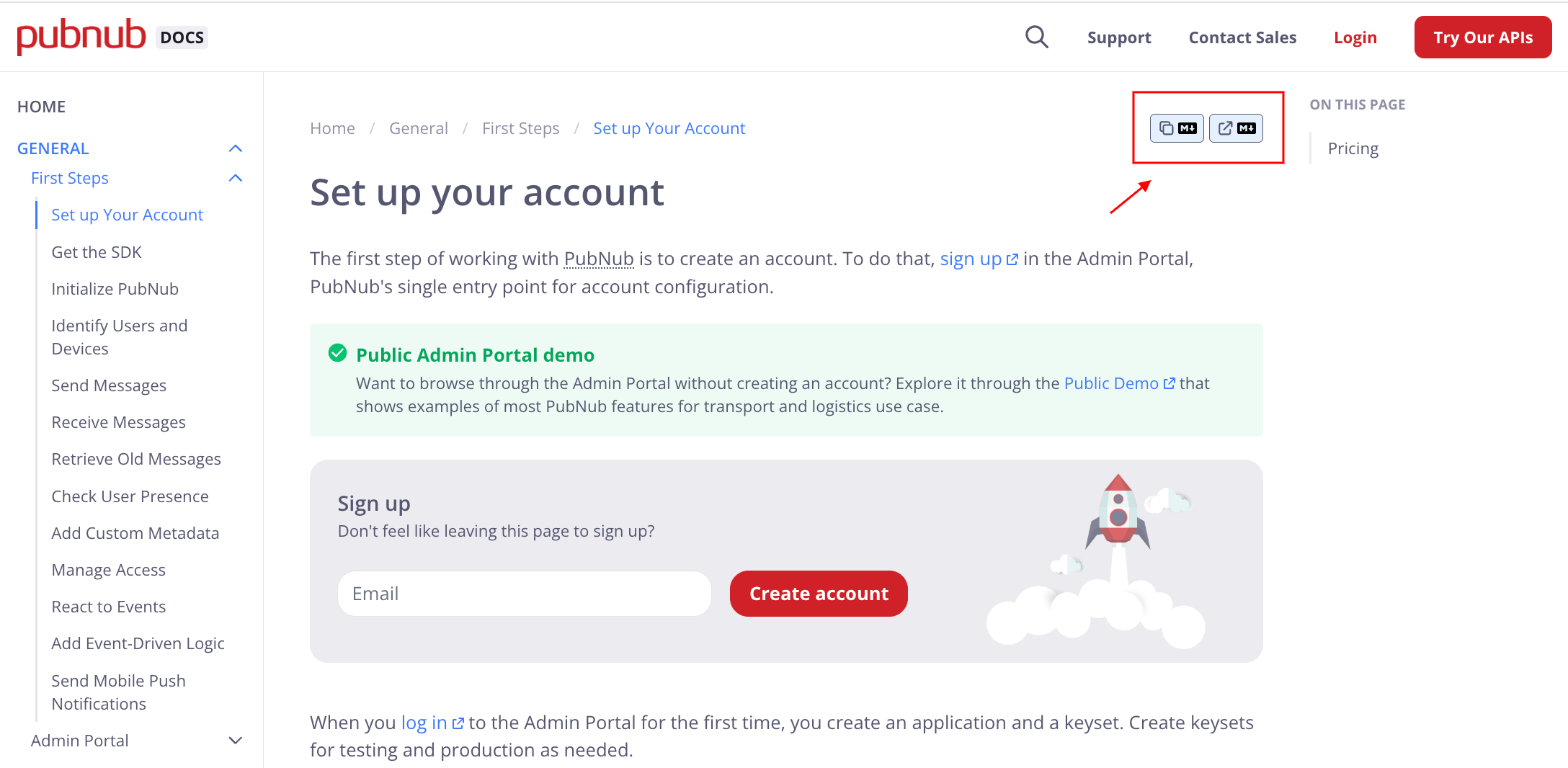 Markdown versions of docs pages - buttons