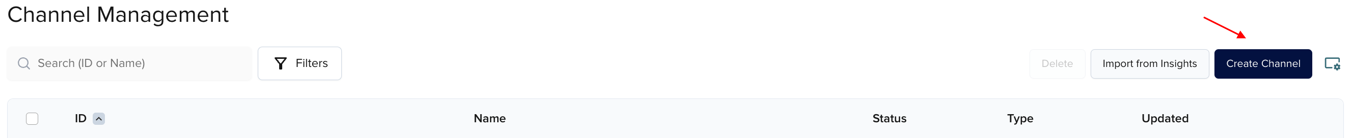 Create Channel button in the Channel Management toolbar