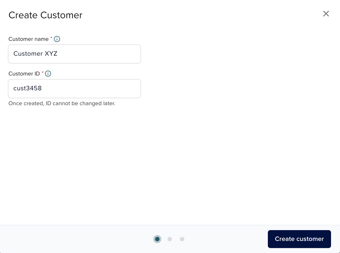 Create customer form with name and external ID fields