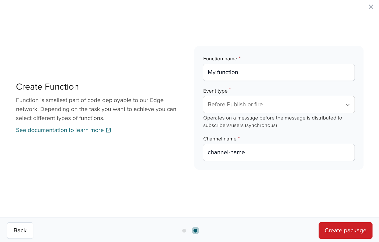 Create Function window