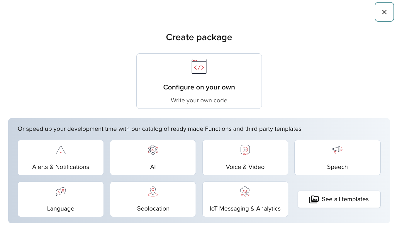 Create a Functions package: name, description, and create controls
