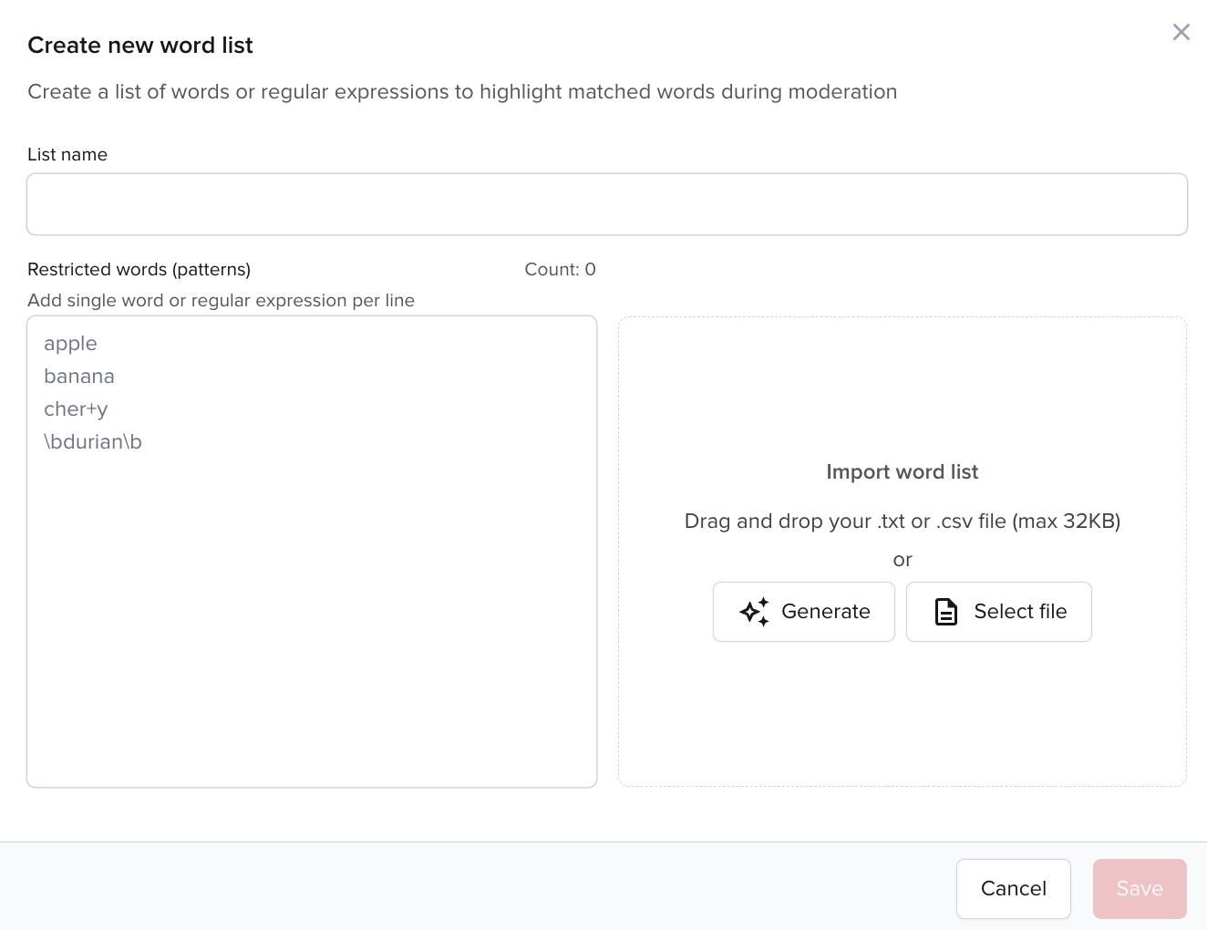 Create new word list