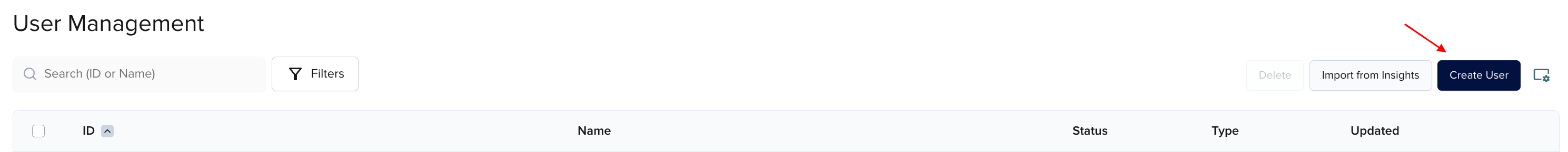 Create User button in the User Management toolbar