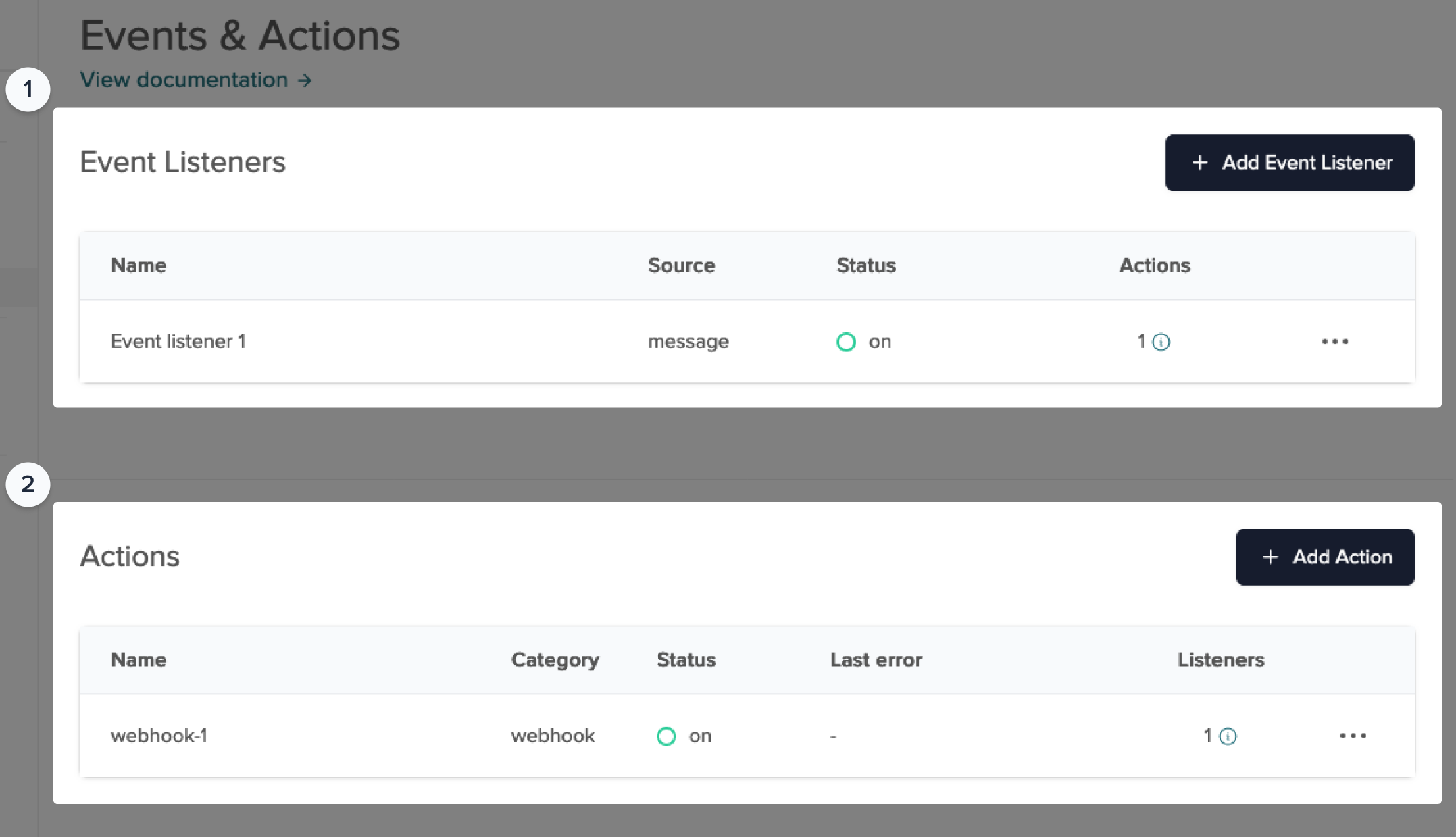 Events &amp; Actions UI: configure listeners and add actions in the Admin Portal