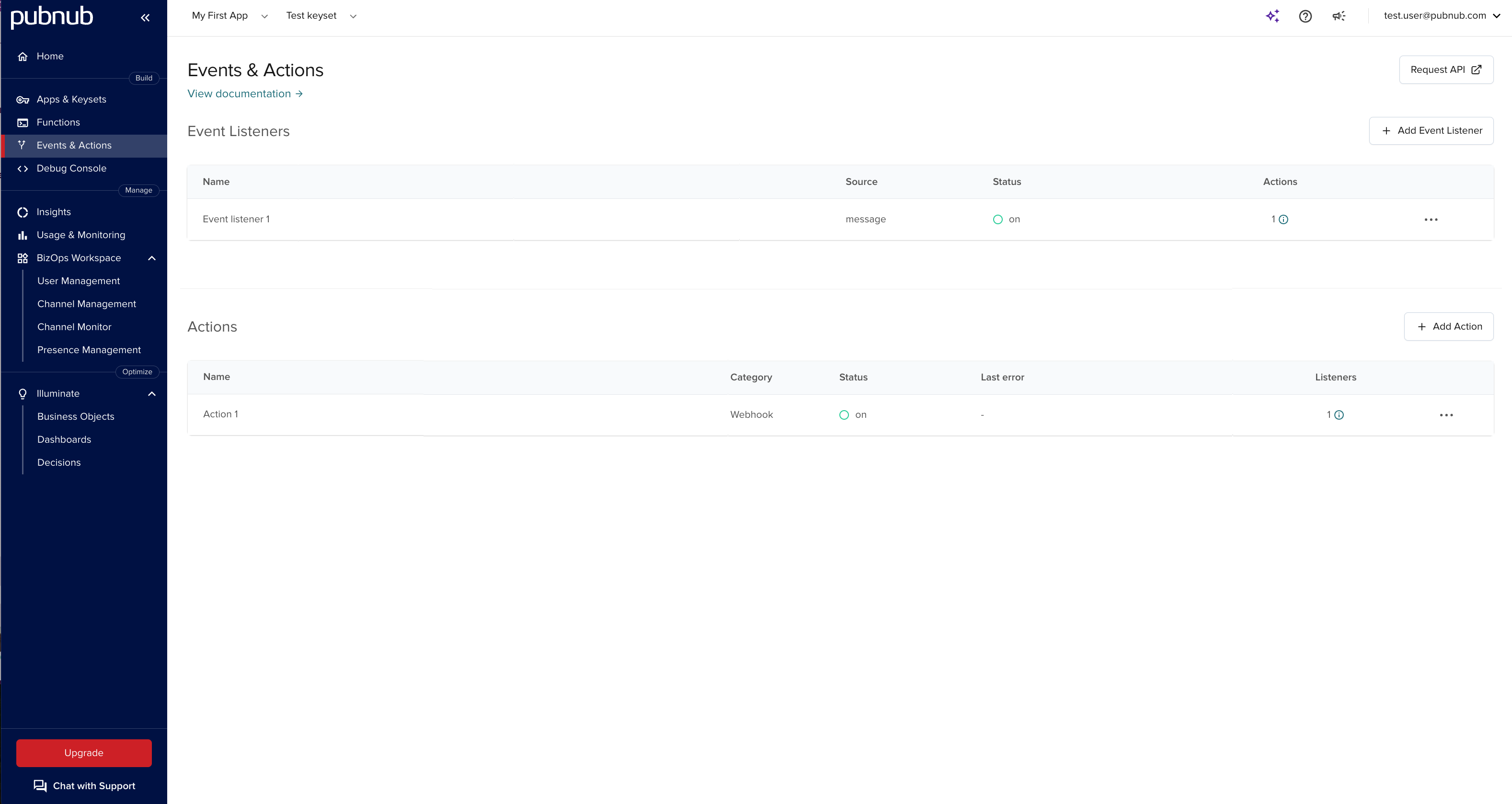 Events &amp; Actions User Interface