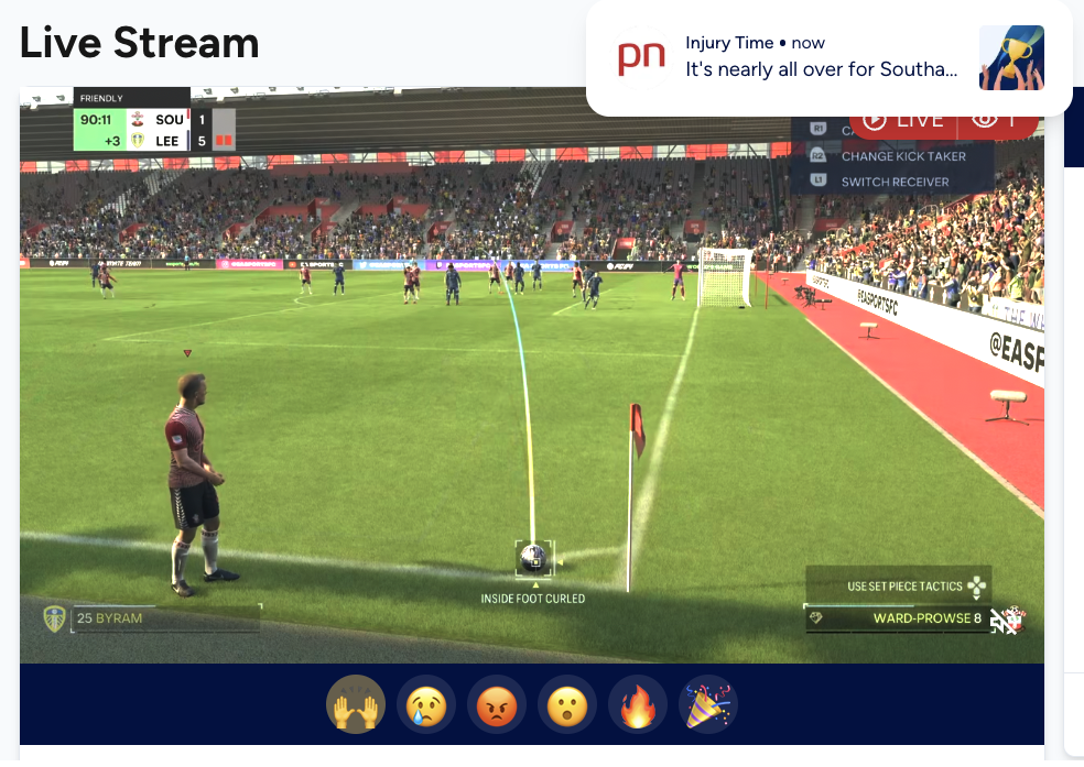 Injury time notification - web