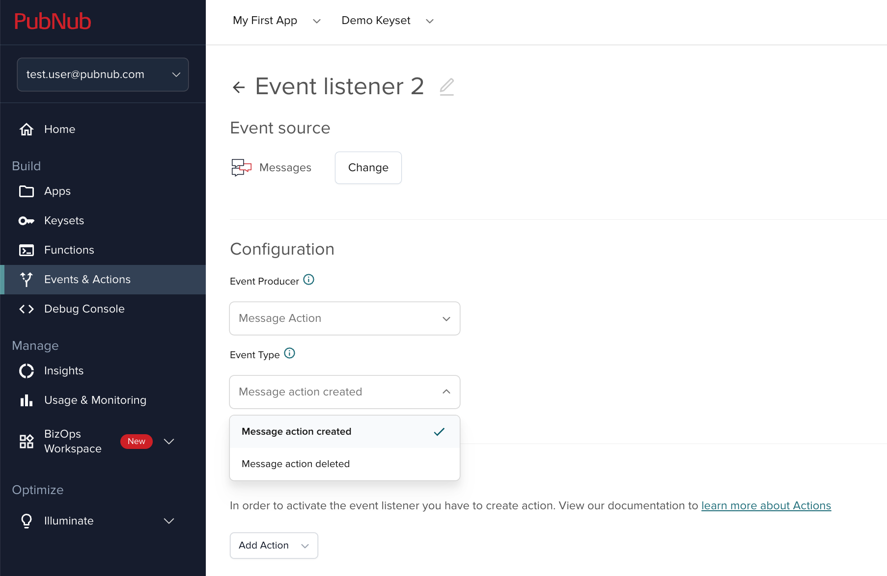 Message reaction event types
