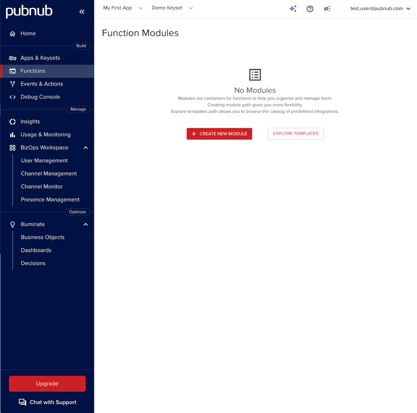 Admin Portal Modules screen in empty state