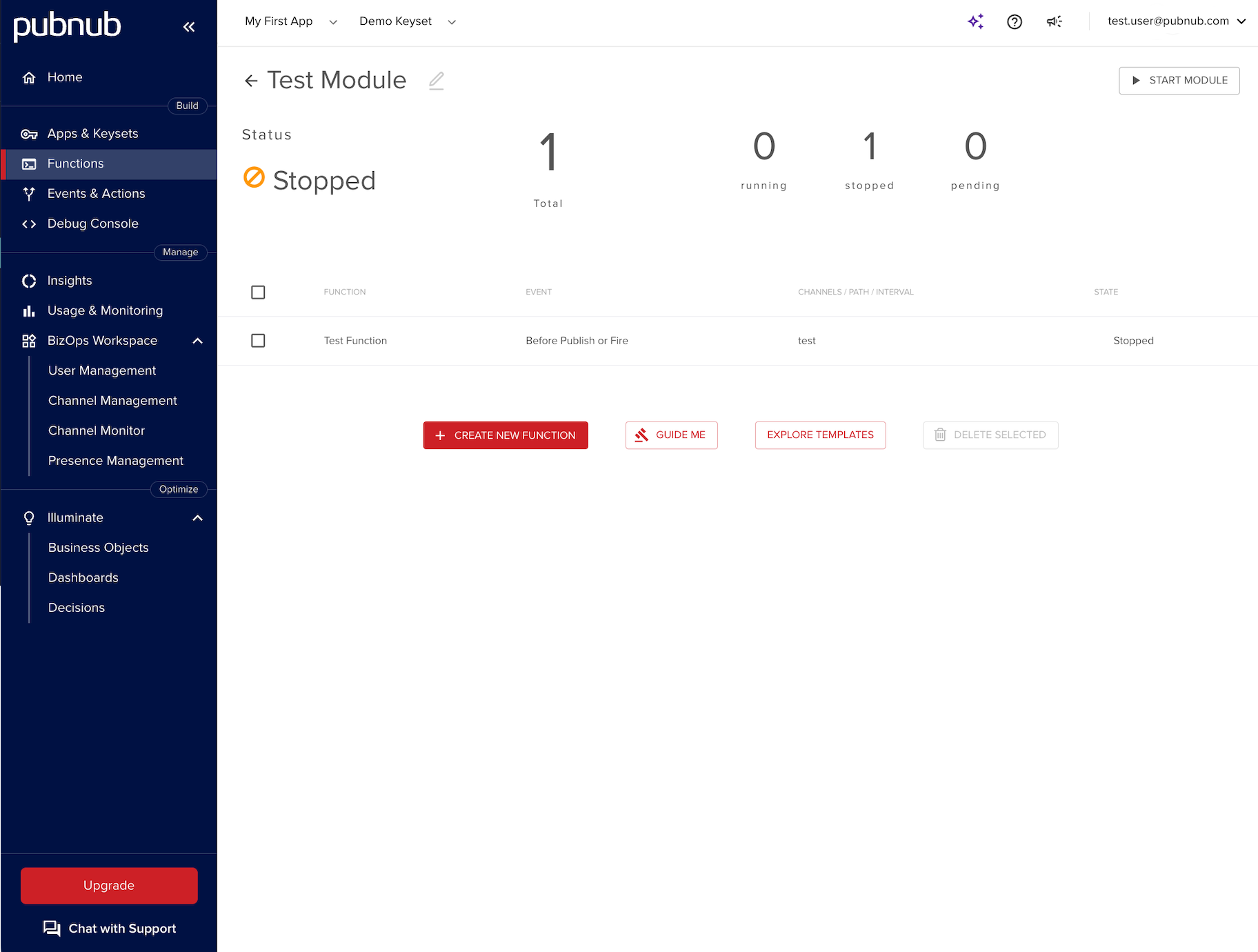 Module view showing a list of Functions