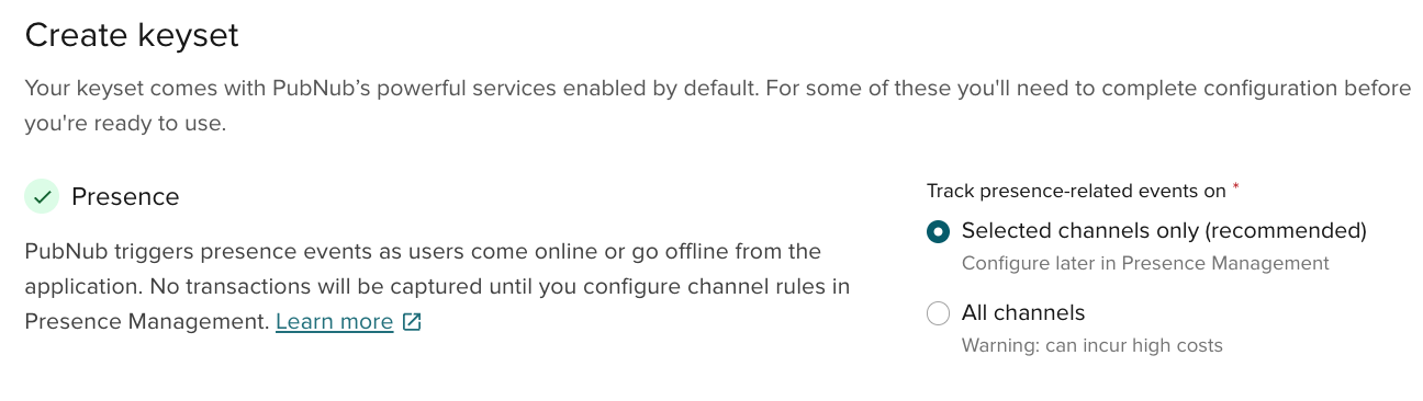 Presence events list in Presence Management UI showing event type filters