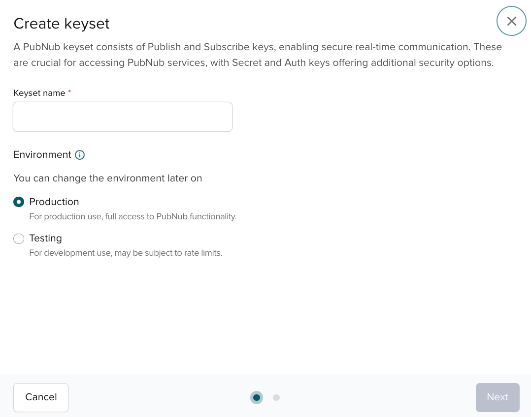 Screenshot of Admin Portal showing keysets labeled Production and Testing to help distinguish environments