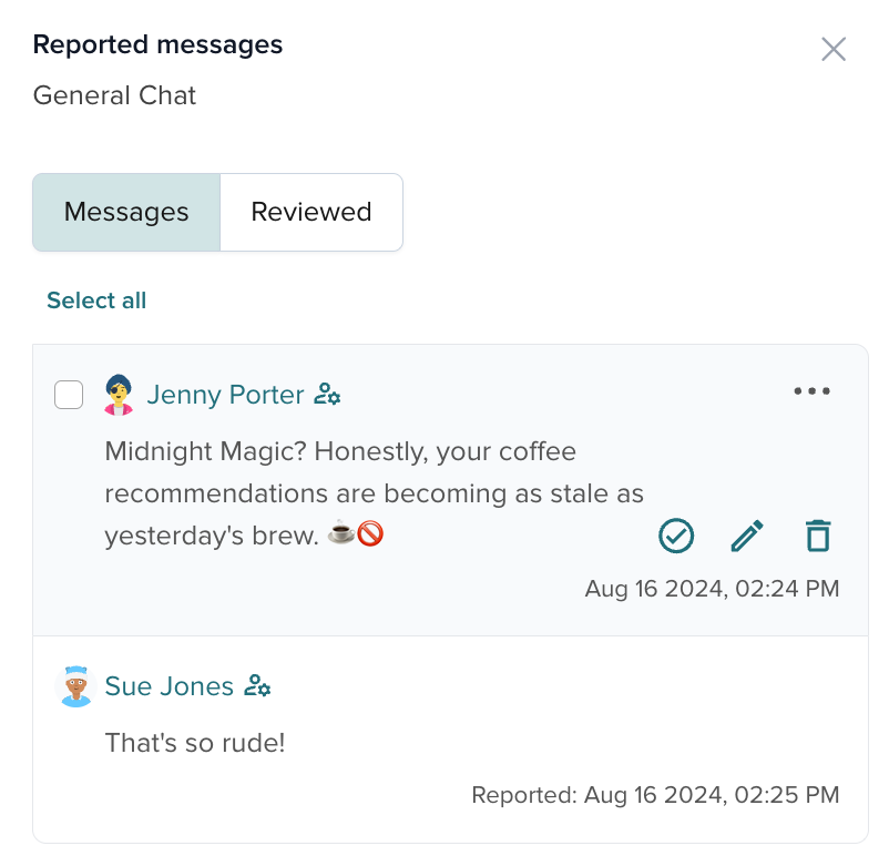 Reported messages drawer