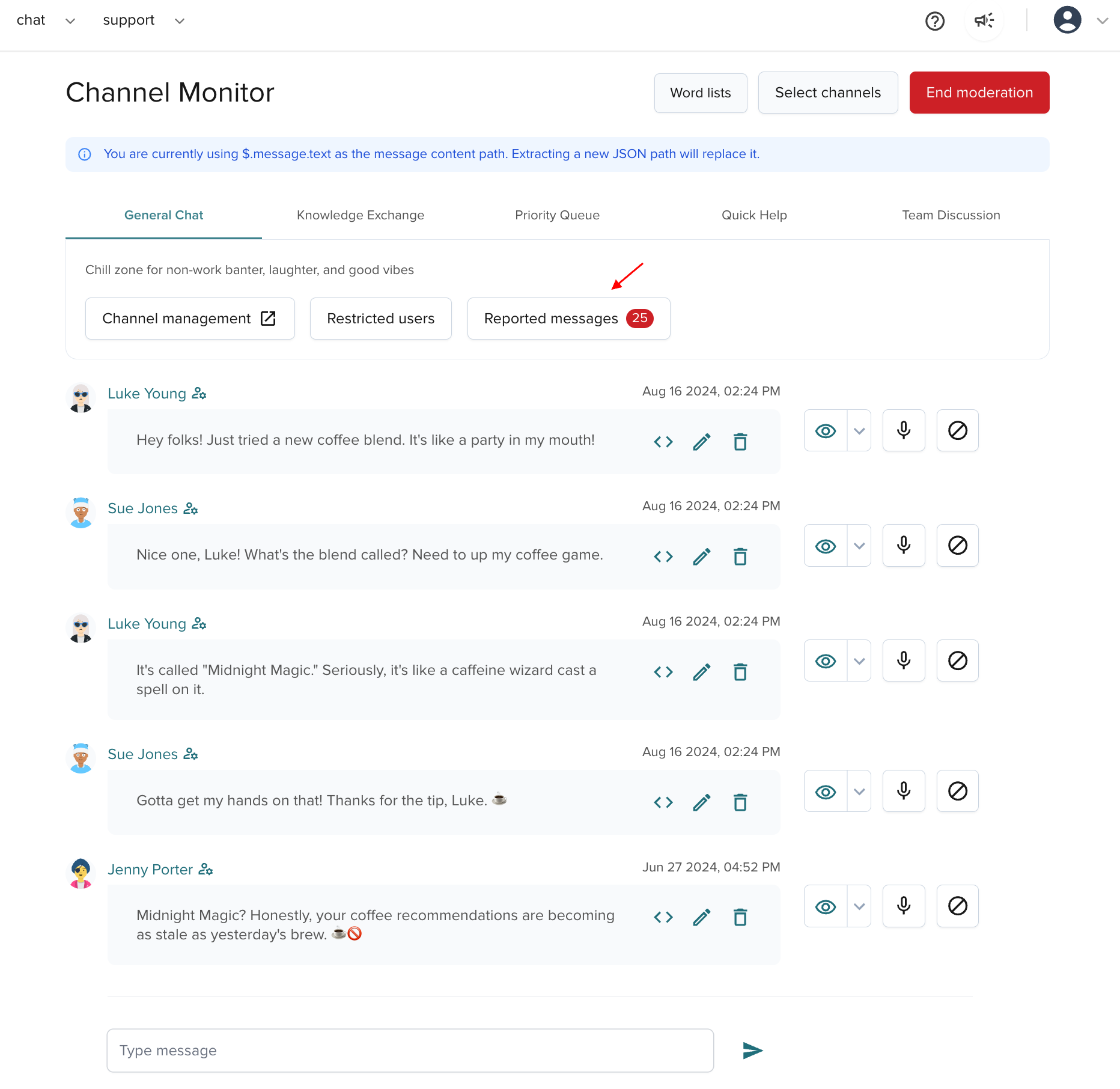 Review reported messages