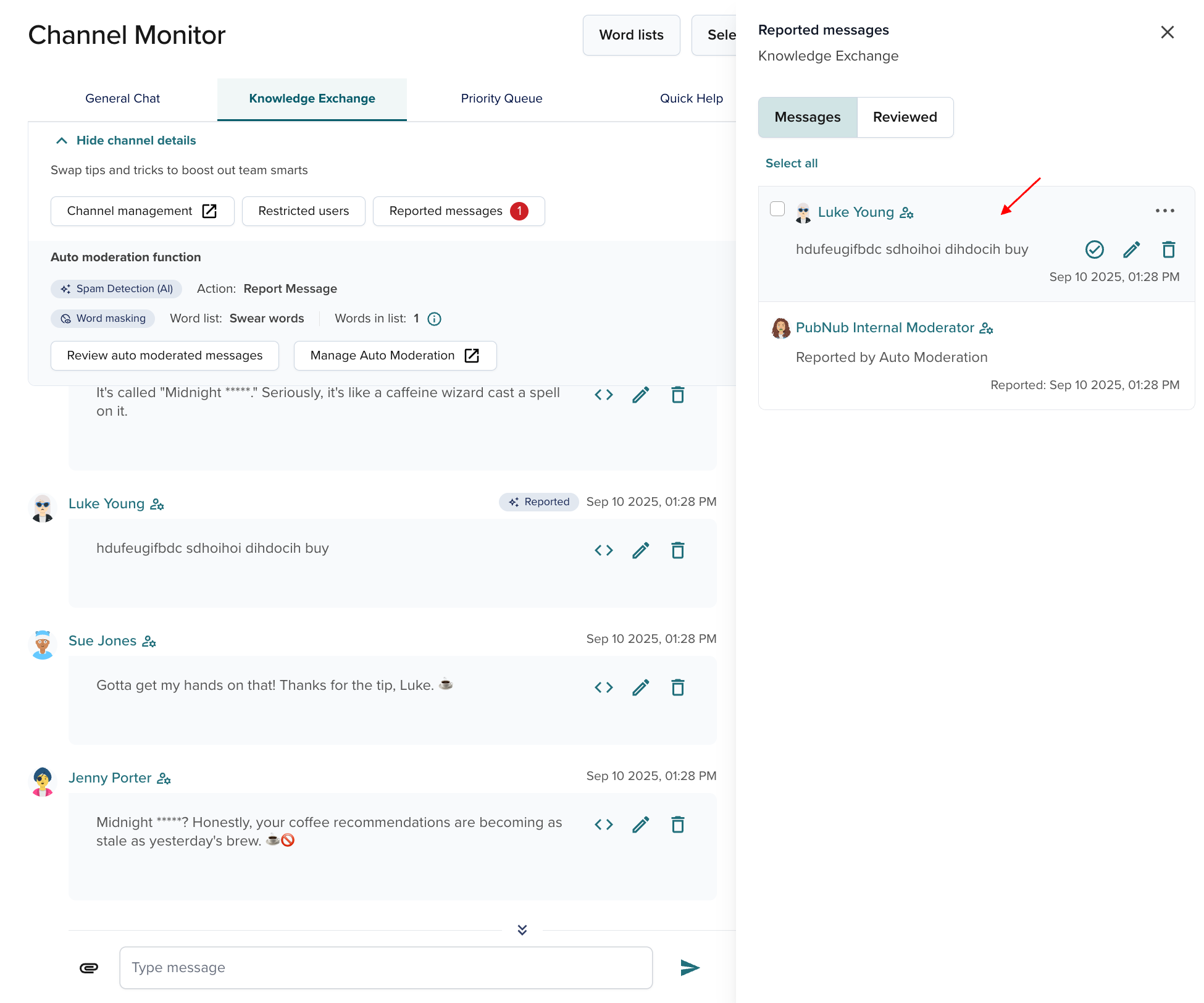 Reported moderated message