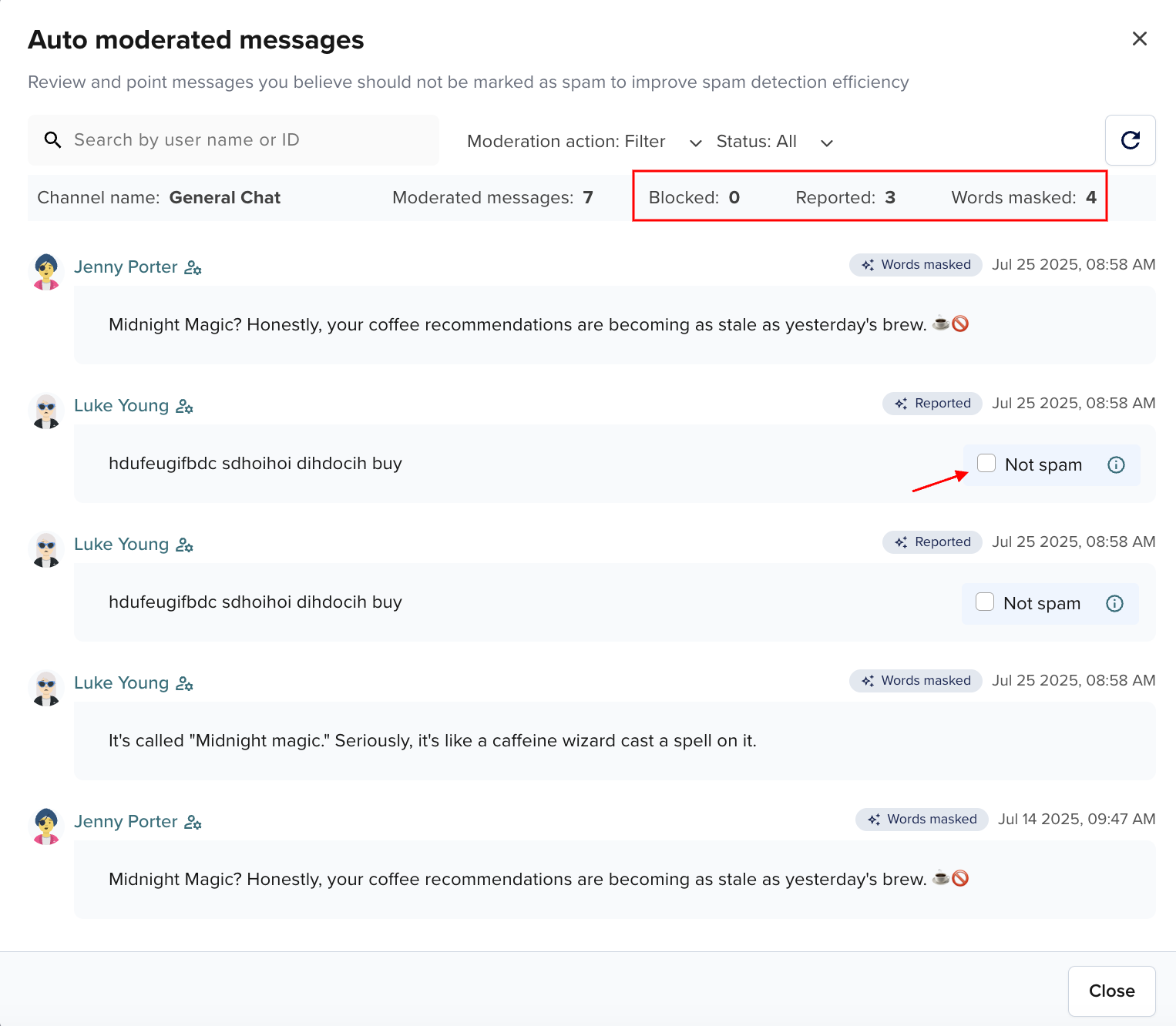 Filter auto moderated messages