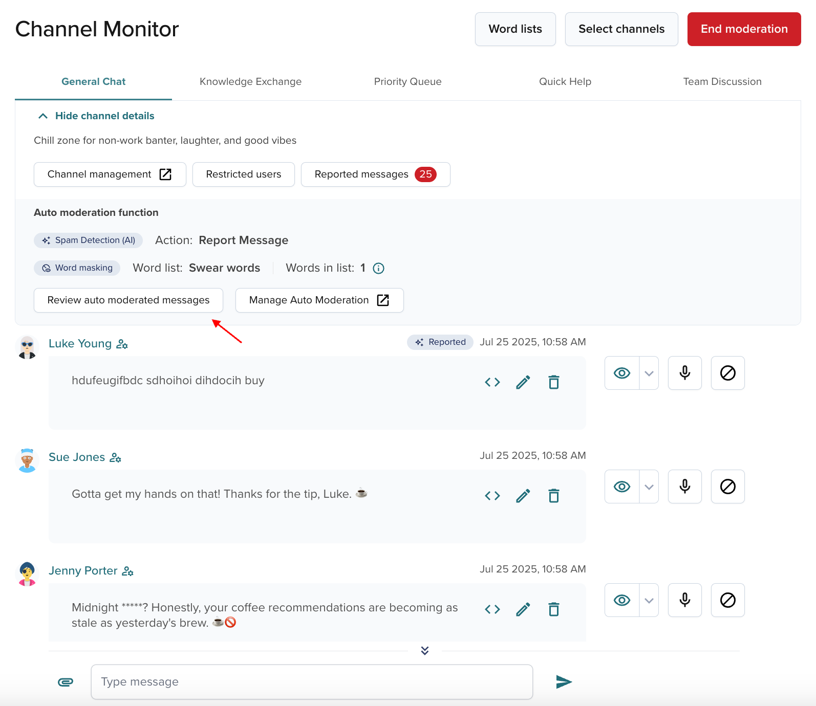 Review auto moderated messages