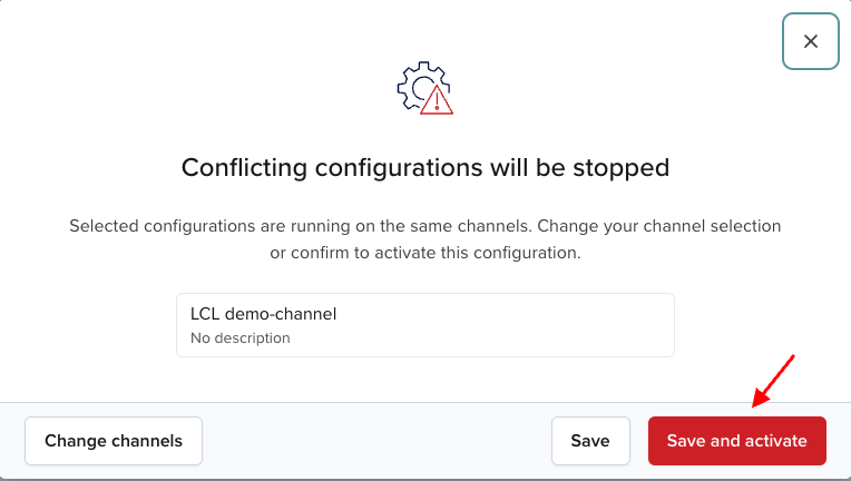 Save and activate new configuration - popup modal
