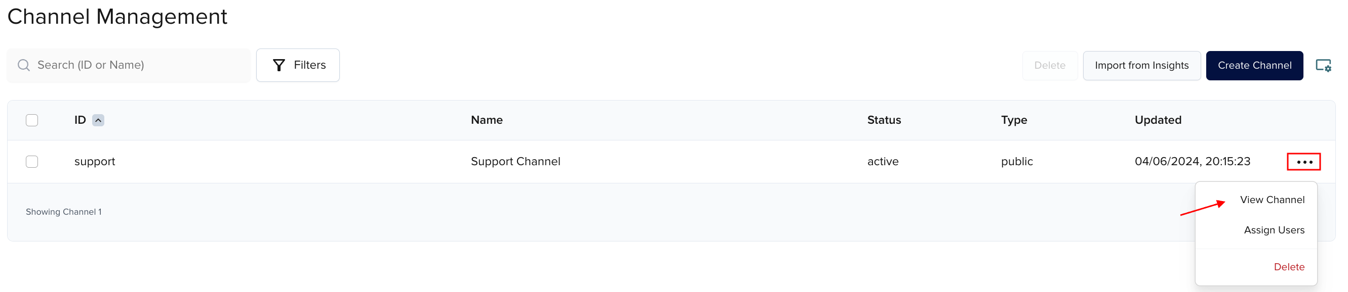Update channel actions