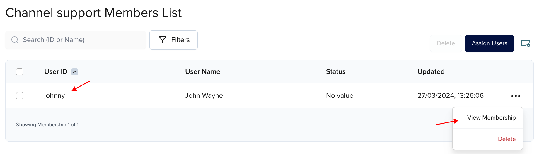 User membership details