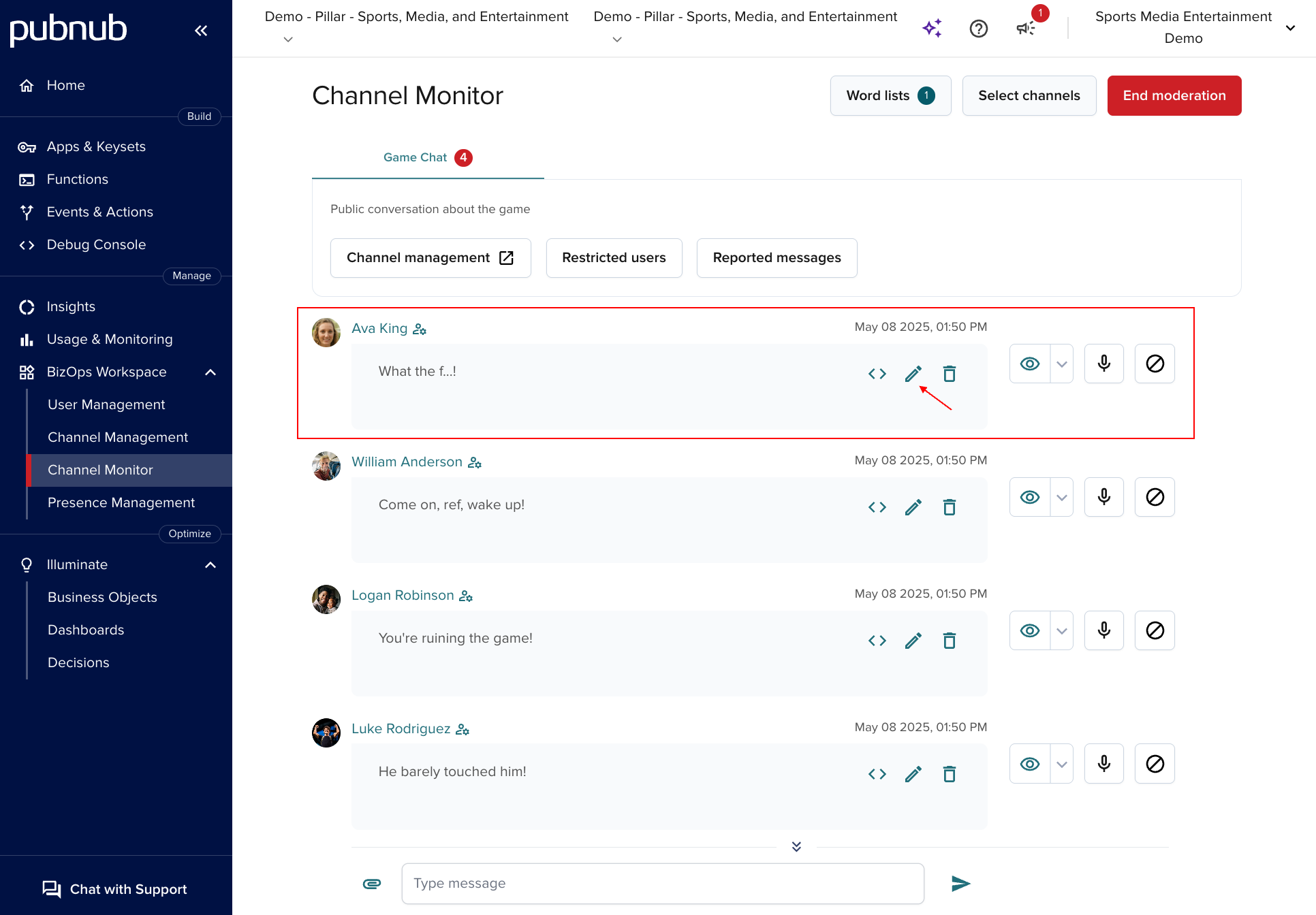 Inappropriate chat message - admin mode